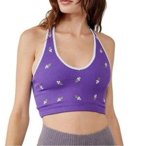 FP Movement By Free People Purple Floral Embroidered Crop Top Women's Size... - Picture 1 of 7
