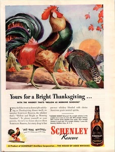 SERBATOIO WHISKY VINTAGE 1944 SCHENLEY OOSTER TACCHINO ART BAR STAMPA AD - Foto 1 di 1
