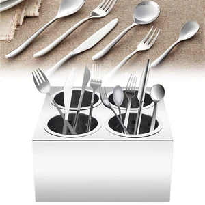 4 Loch Edelstahl Zylinder Besteck Silberbesteck Aufbewahrung Halter Box - Bild 1 von 12