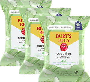 Burt's Bees Soothing Facial Towelettes With Aloe Vera, Pre-Moistened Towelettes 