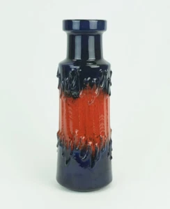 60er 70er Vintage Scheurich VASE Modell 205-32 Tropfglasur blau und rot - Bild 1 von 10