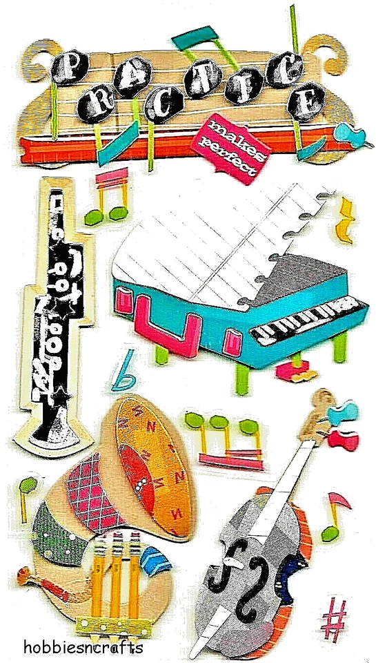 Music School Band Practice Piano Cello Trombone Flute Musical Jolee's 3D Sticker - Image 1 of 1