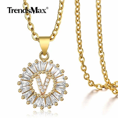 18» женщин девочка CZ кристалл инициал A-Z письмо имя подвеска ожерелье позолоченный - Изображение 1 из 4