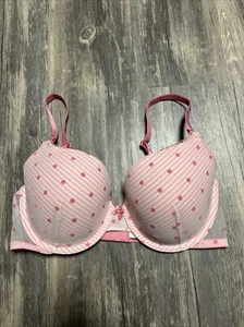 Victoria's Secret Pink Striped Polka-dot Lined Demi Bra Size 34D - Picture 1 of 9