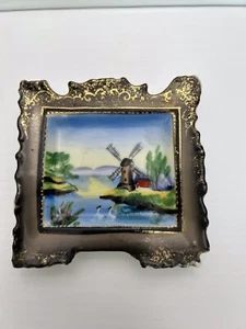 Vintage Ceramic Porcelain Windmill Landscape Painting Ash Tray Made In Japan 4” - Picture 1 of 10