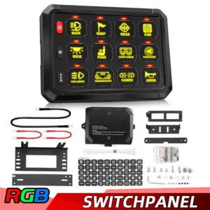 RGB 12 Gang Switch Panel LED Light Bar Relay System For Jeep SUV UTV Marine Boat - Picture 1 of 10
