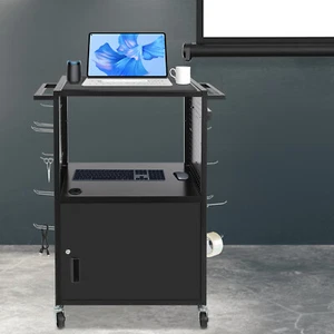 110 V 3-stufiger Computerwagen mit Steckdosenleiste vier Universalräder Aufbewahrung Regal - Bild 1 von 21
