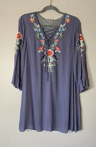 Umgee M Boho Tunic Dress Floral Embroidery  - Picture 1 of 6