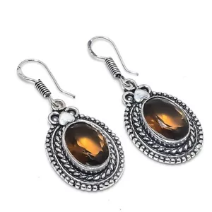 Smoky Quartz Gemstone Handmade 925 Sterling Silver Jewelry Earring Sz 1.5" - Picture 1 of 1
