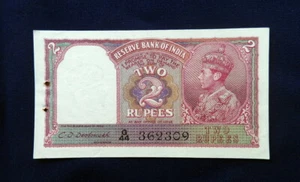 1943 BRITISH INDIA rare Banknote 2 Rupee UNC /GEM PK17 high QUALITY no reserve - Picture 1 of 2