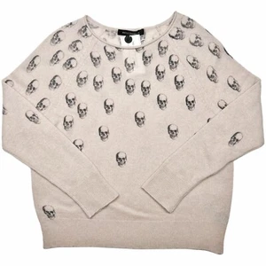 Totenkopf Kaschmir Pullover Damen Small Blush/Grau Totenkopf Print Rundhals Oberteil - Bild 1 von 9