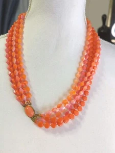 Vintage Perlenkette Kunststoff mehrstrangig hell Retro orange leicht - Bild 1 von 15