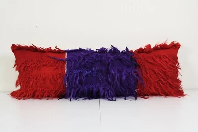 Vintage Turkish Wool Shaggy Woven Kilim Pillow Cover, Extra Long 16" x 45" - Image 1 of 4