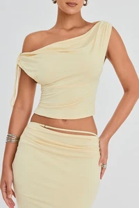 MISTRESS ROCKS Creme Brûlée Off Shoulder Draped Top S 8/10 4126 - Picture 1 of 20