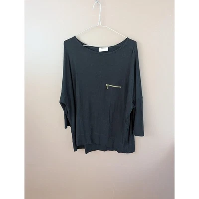 Mela Purdie Shirt Womens 16 Black Viscose Stretch Dolman Sleeve Zip Pocket - image 1 of 4