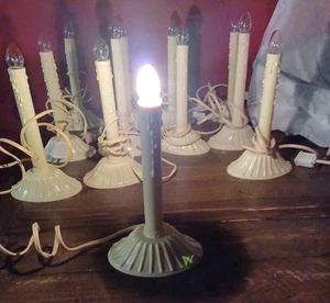 12 Vintage elektrische elfenbeinfarbene Wachsoptik tropft an den Seiten Fenster Kerzenlichter  - Bild 1 von 6