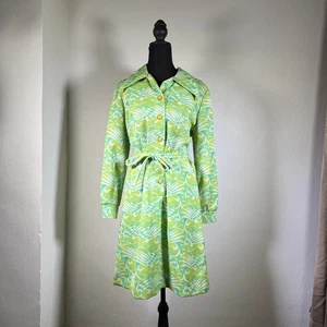 Vintage 70er Jahre Kenny Classics Kleid Damen 16 grün Blumenmuster Flügelkragen - Bild 1 von 14