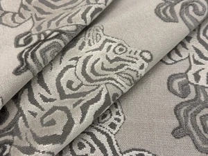 D.V. Kap Home Asian Tibetan Tiger Epingle Velvet Fabric- Akbar / Graphite 1 yd - Picture 1 of 3