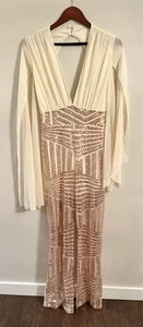 Jumpsuit Damen Größe M Gold Pailletten mit transparenten offenen ausgefransten Ärmeln - Bild 1 von 5