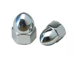 Chrome 5/16" -24 UNF Acorn Nuts (Pair) fit Harley-Davidson Mirrors (OEM 7331) - Picture 1 of 7