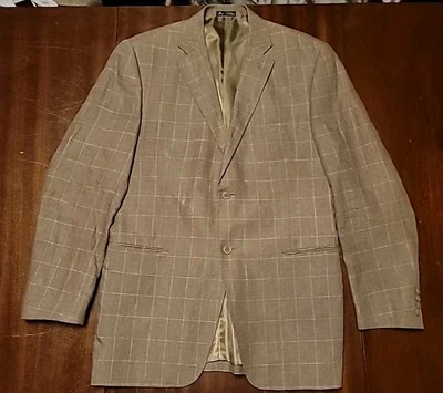 Bachrach 100% Linen Sport Coat Blazer Men 22"×34"L  Dusty Brown Window Checkered - Image 1 of 4