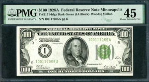 US FEDERAL RESERVE NOTE 1928A $100 FR# 2151-Ddgs WOODS-MELLON PMG CHXF 45 A7 - Picture 1 of 2