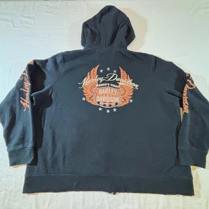 Camiseta Harley-Davidson negra con alas naranjas y doradas - Imagen 1 de 9