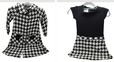 Abrigo Bonnie Jean Niña Talla 6 Negro Blanco Cuadros Lazos Chaqueta y Vestido LEER Foto 1 de 4
