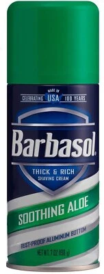 Crema de Afeitar Gruesa y Rica Barbasol Fragancia Calmante Aloe A Prueba de Óxido 7 Onzas Foto 1 de 4
