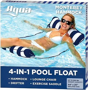 Aqua 4-in-1 Monterey Pool Hammock & Float, Multi-Purpose Water Hammock Navy Blue - Picture 1 of 3