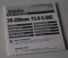 Sigma 28-200mm f/3.8-5.6 UC Lens - Instructions Manual