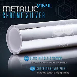 Silver Chrome Mirror Vinyl Wrap Film Roll Sheet Air Bubble Free 12" x 60" In - Foto 1 di 8