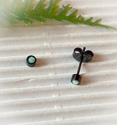 PAR de Pendientes Redondos Bisel Ópalo 20g Acero Inoxidable 316L Foto 1 de 4