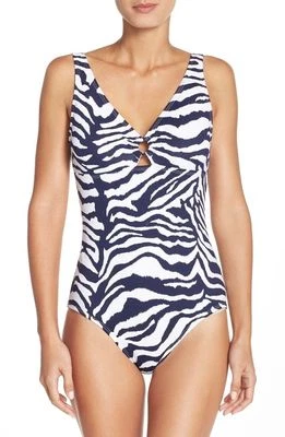 Tommy Bahama One-Piece SwimSuit Zebra Low Back Tummy Control  AU10 Womens NEW  - Image 1 of 3