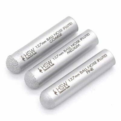 HSW DIAMOND TOOLS LIMITED 1/2" (12.7mm) Vacuum Brazed Diamond Drainer Groove Fluting Router Bit - Set of 3