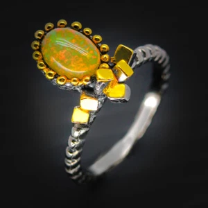 Fine Art Schmuck natürlicher Opal Vintage Stil 925 Sterling Silber Ring / RVS08 - Bild 1 von 7
