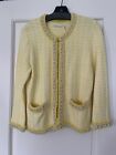 Alice And Olivia Yellow/White Tweed Sweater Size L Pearl/Rhinestone Decorated