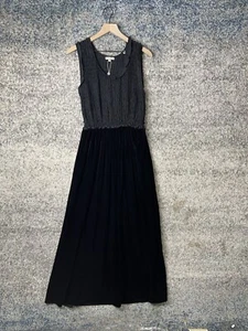 Max Studio Women Textured Georgette & Velvet Maxi Dress Black Sleeveless Large - Picture 1 of 7