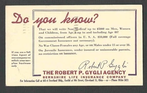 1945 PC INSURANCE IN CLEVELAND NO WAR CLAUSE FEMALES NOR MALES UNDER 15&OVER38 - Picture 1 of 1