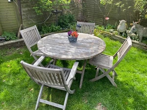 John Lewis Solid Teak Folding Garden Table Furniture With Four Folding Chairs - Picture 1 of 5