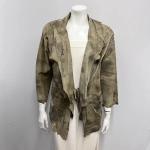 Vintage Susan Riedweg Leather Jacket Khaki & Dark Olive Raw and ARTSY Size S/M - Picture 1 of 5