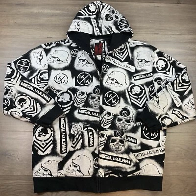 Vtg Y2K Metal Mulisha All Over Print Full Zip Hoodie Sweatshirt Men’s XXL White - Image 1 of 4