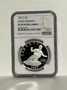 1997-S PF70 UC Jackie Robinson Commemorative Silver Dollar NGC * - Picture 1 of 2