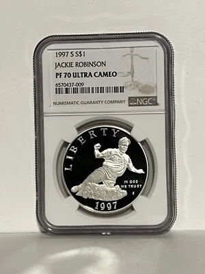 1997-S PF70 UC Jackie Robinson Commemorative Silver Dollar NGC * - Image 1 of 2