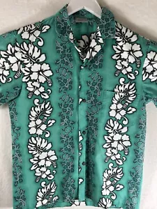 Royal Creation Small Hawaiian Shirt Green Turtle Floral Cotton USA Made Summer - Picture 1 of 10
