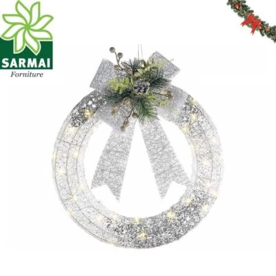 Ghirlanda Natalizia Creativa da Ø 46 con in metallo con LED e glitter argento - Immagine 1 di 4