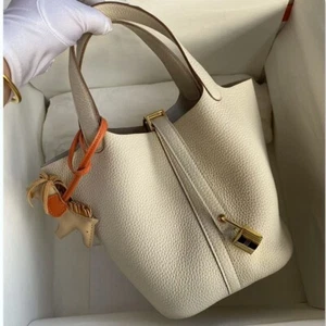NEW Genuine Cow Leather Lunch Bag Bucket Bag Food Basket Amazon Picnic Handbag - Picture 1 of 32