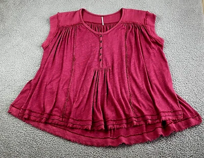 Túnica Free People XS Artística Boho Lagenlook De Gran Tamaño Top Flecos Dobladillo Excelente Foto 1 de 4