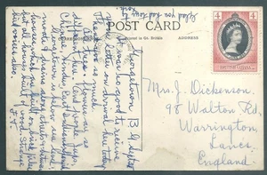 BRITISH GUIANA 1953 QE2 postcard to Warrington - Picture 1 of 2