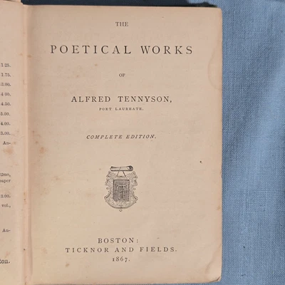 Antique 1867 The Poetical Works of Alfred Tennyson Poems Complete 1st Edition - Imagem 1 de 4